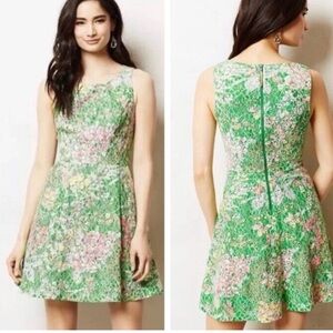 Maeve Anthropologie Verbena Lace Overlay Dress Lime Green Sequin Mini Sz 12